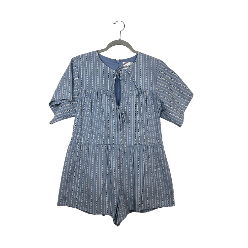 Sabo Skirt Romper Women S Blue Striped Tie Front Babydoll Boho Excellent 3030